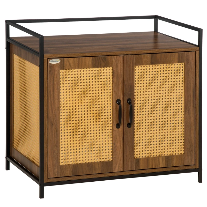 PawHut Shelved Hidden Litter Box Enclosure with Spacious Top and Interior, Large Cat Litter House End Table for Indoor Cats with Hidden Storage Cabinet Space