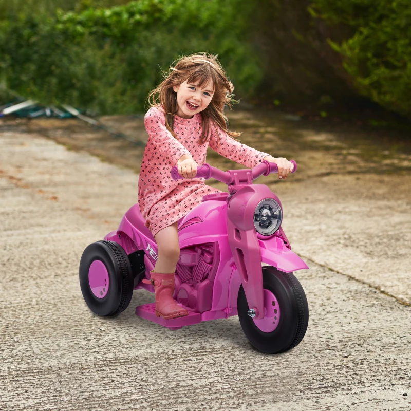 Qaba Ride On Motorcycle, 6V Ride on Bubble Car, 3 Wheeled Electric Motorcycle for Kids w/ LED Headlight, Music, Pink