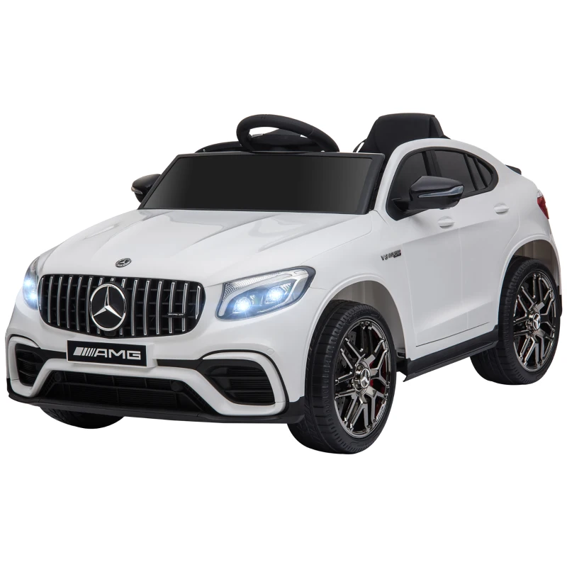 Aosom 12V/7AH Kids Ride on Car, Mercedes Benz AMG GLC63S Coupe, Electric Car with Remote Control, Handle, 2 Speed, with Music, Electric Light, Easy to Move, White