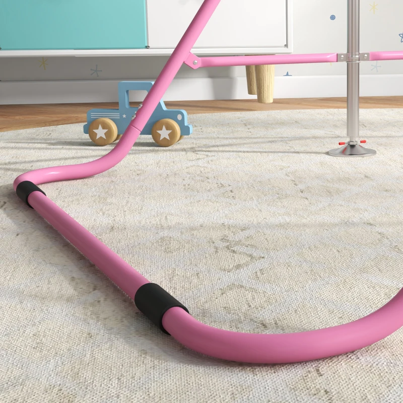 Qaba Foldable Gymnastics Bar for Kids, Expandable Gymnastics Equipment with Adjustable Height for Boys Girls, Pink
