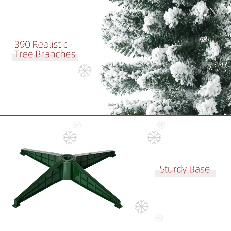 HOMCOM 6' Snow Flocked Artificial Pencil Christmas Tree, Slim Xmas Tree with Realistic Branches and Plastic Base Stand for Indoor Decoration, Green