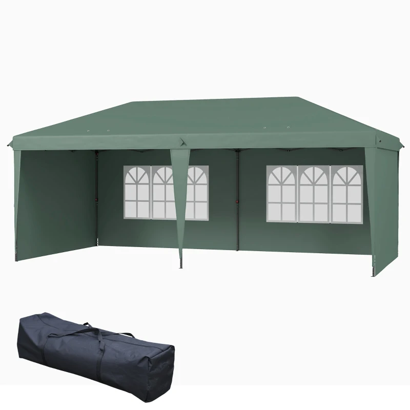 Outsunny 10' x 20' Pop Up Canopy Tent with 4 Sidewalls, Instant Gazebo with Carry Bag for Garden, Patio, Green
