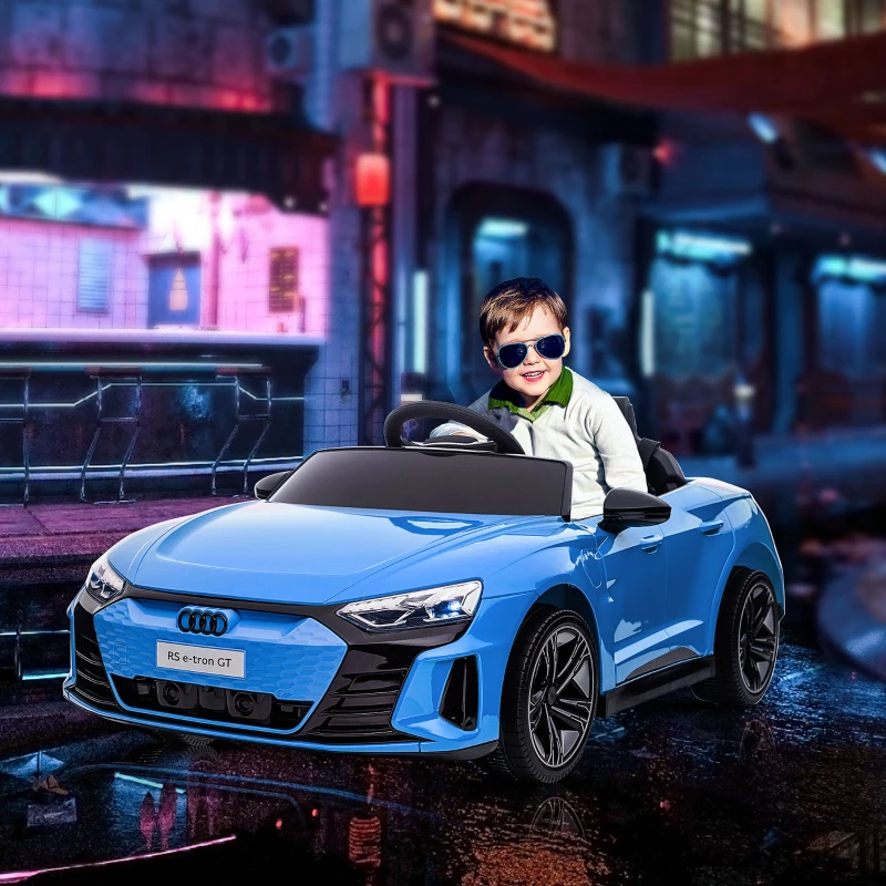 Aosom Electric Car for Kids, 12V Licensed Audi RS E-tron GT 3.1 MPH Kids Ride on Car, Ride-on Toy with Remote Control, 4 Suspension Wheels, Horn, Music, Lights, for Boys and Girls, Blue