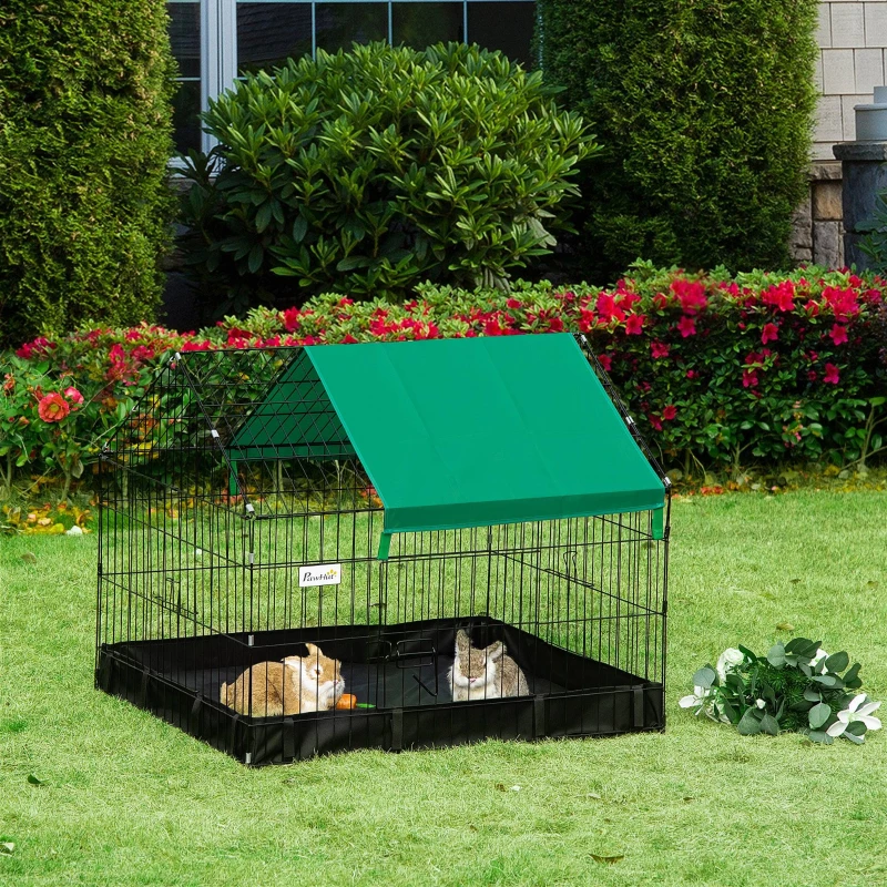 PawHut Metal Outdoor Small Animal Cage for Rabbits and Cats, Black