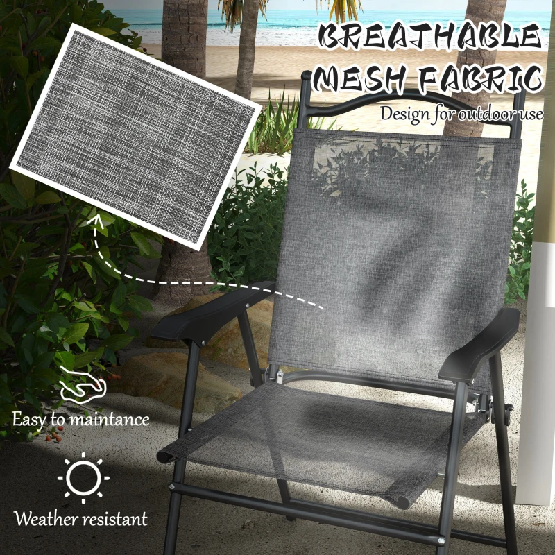 Outsunny 4 Piece Folding Patio Camping Chair Set, Sports Chairs for Adults with Armrests, Mesh Fabric Seat for Lawn, Gray