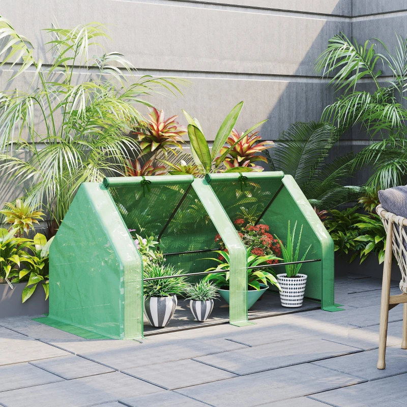Outsunny 6' x 3' x 3' Mini Greenhouse with Zippered Doors & Roll-up Windows, Portable Plant Hot House with Durable PE Cover, Water Resistant, UV Protected for Outdoor Flowers, Vegetables, Green