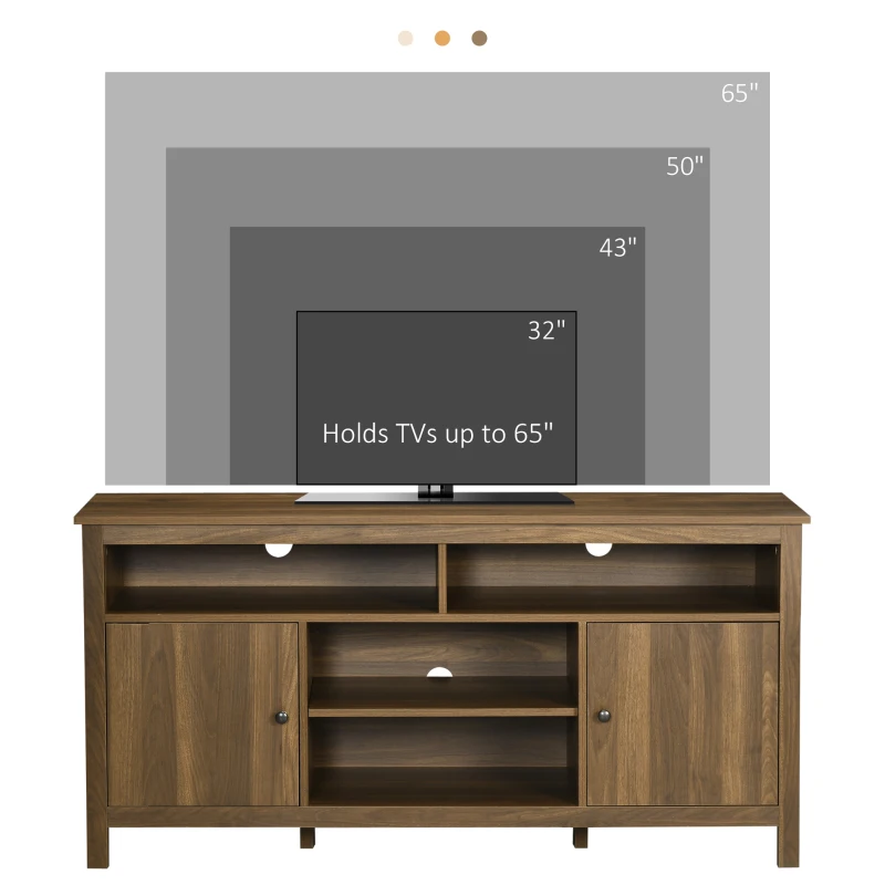 HOMCOM TV Stand for TVs up to 55", TV Unit with Storage Cupboard and Shelves, 55.1" x 15.7" x 27", Walnut