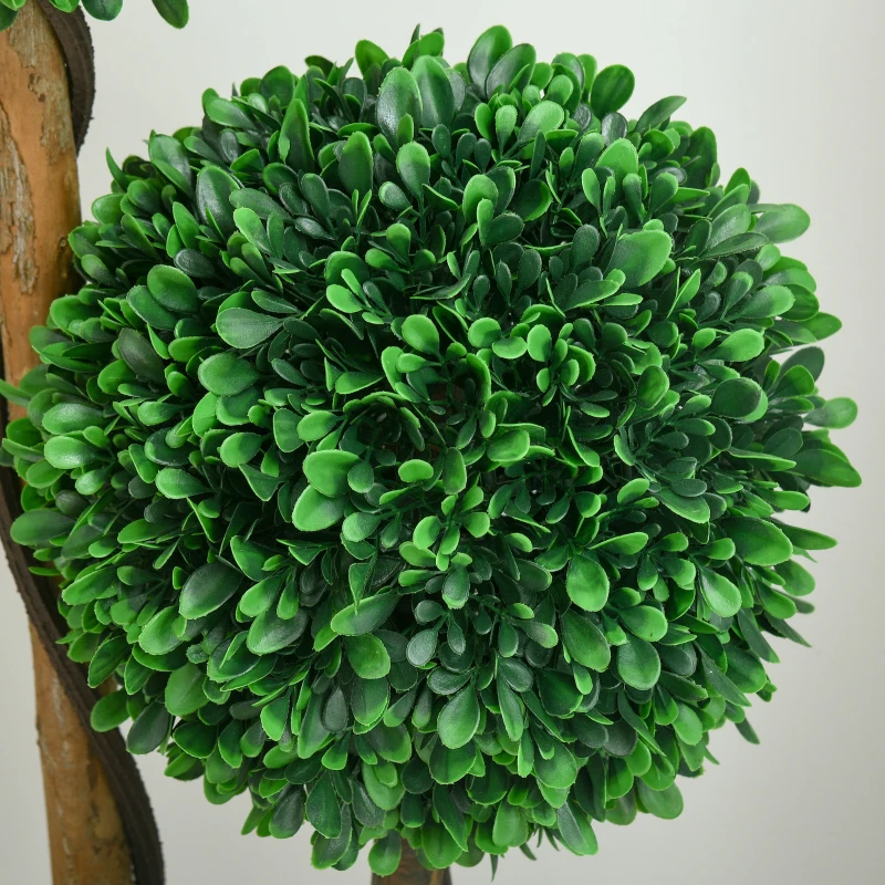HOMCOM 3.5ft Artificial Tree, Triple Ball Boxwood Topiary with Pot and Sandalwood Leaves, for Indoor Outdoor Home
