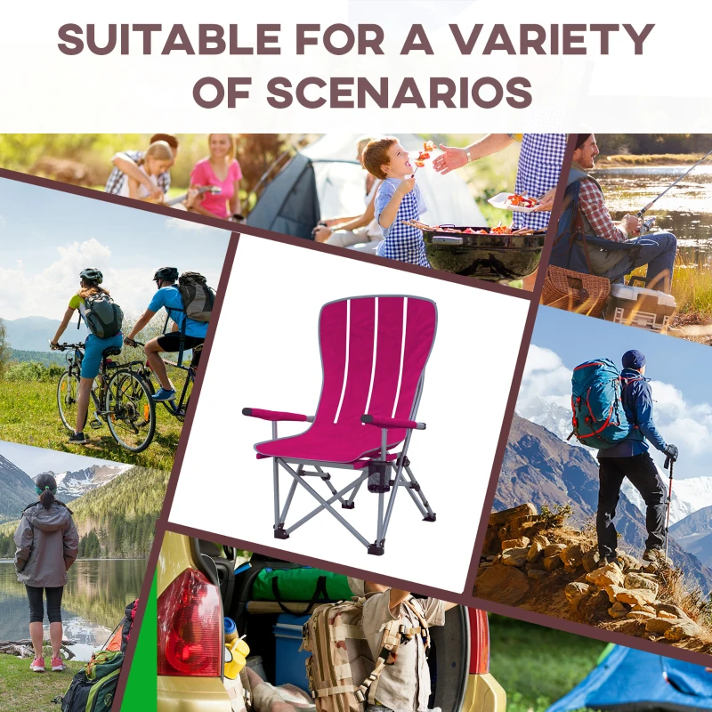 Outsunny Folding Camping Chair High Back Portable Lawn Chair w/ Storage Pocket, Cup Holder and Carrying Bag for Outdoor, Beach, Picnic, Hiking, Travel, Wine Red