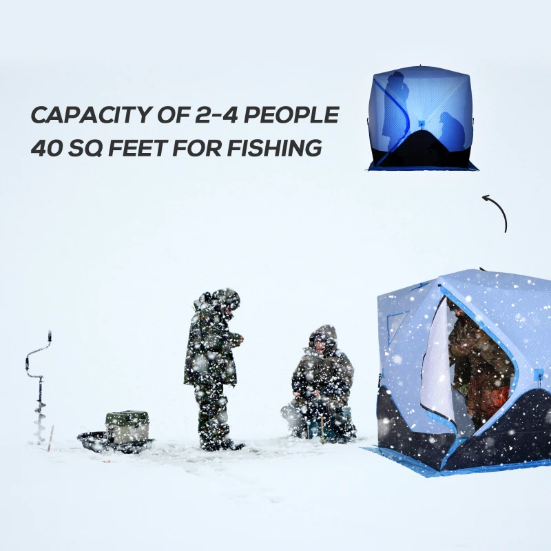Outsunny 4 Person Ice Fishing Shelter, Pop-up Ice Fishing Tent, Ice Shanty, Portable and Insulated, with 2 Doors and Carrying Bag, Light Blue