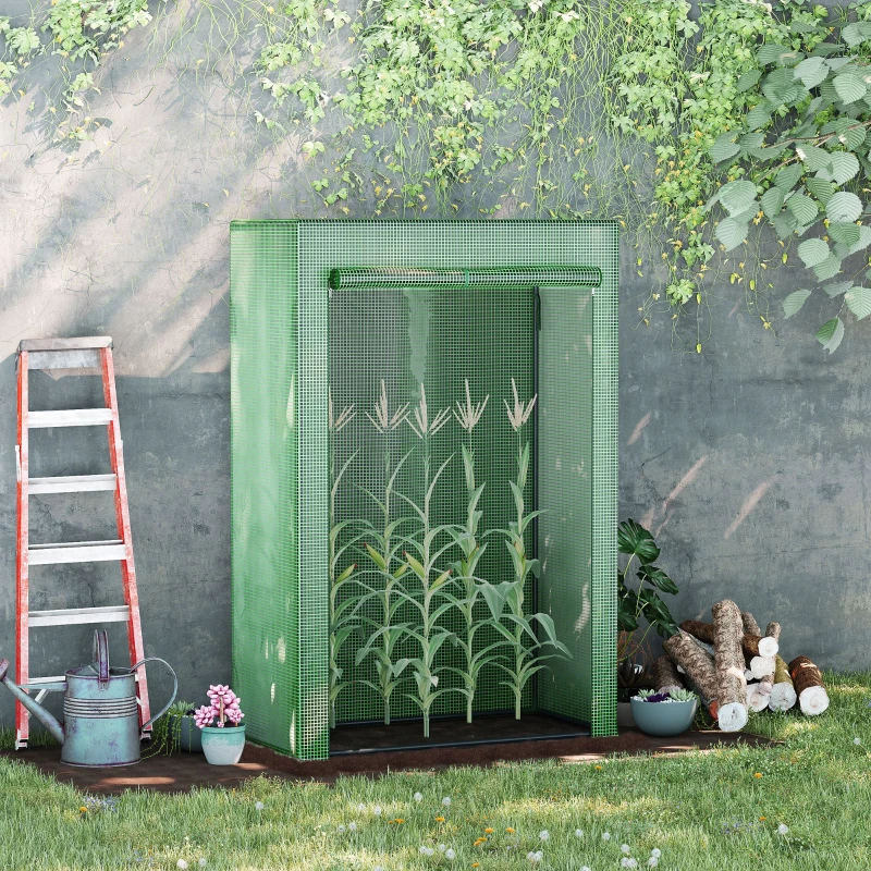 Outsunny Outdoor Steel Walk-in Garden Greenhouse Plant Warm House w/ Roll up Door, PVC Cover, 40"L x 20"W x 59"H, Green
