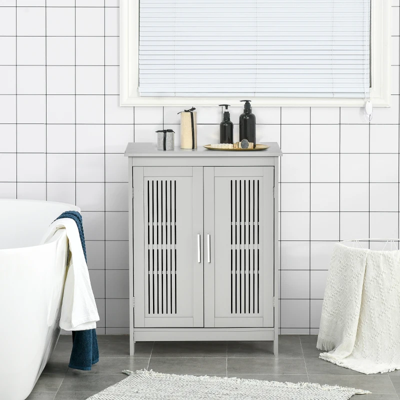kleankin Modern Bathroom Floor Cabinet, Free Standing Linen Cabinet, Storage with 3 Tier Adjustable Shelves, Grey