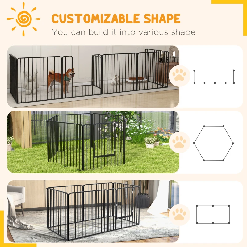 PawHut Dog Fence Outdoor 6 Panels 31.5" Height Steel Pet Exercise Pen Indoor, for Small and Medium Dogs