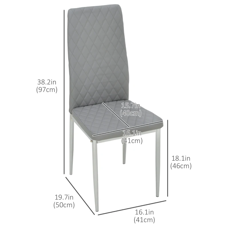 HOMCOM Kitchen Chairs Set of 4, Dining Chairs w/ Faux Leather Upholstery and Steel Legs for Living Room, Dining Room, Grey