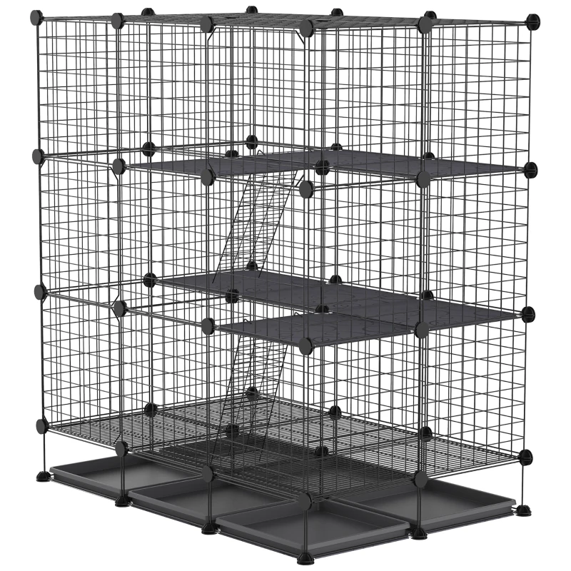 PawHut Rabbit Cage DIY Pet Playpen Small Animal Cage for Hedgehog Bunny Guinea Pig Chinchilla Ferret Kitten with Mallet Connectors and Cable Ties