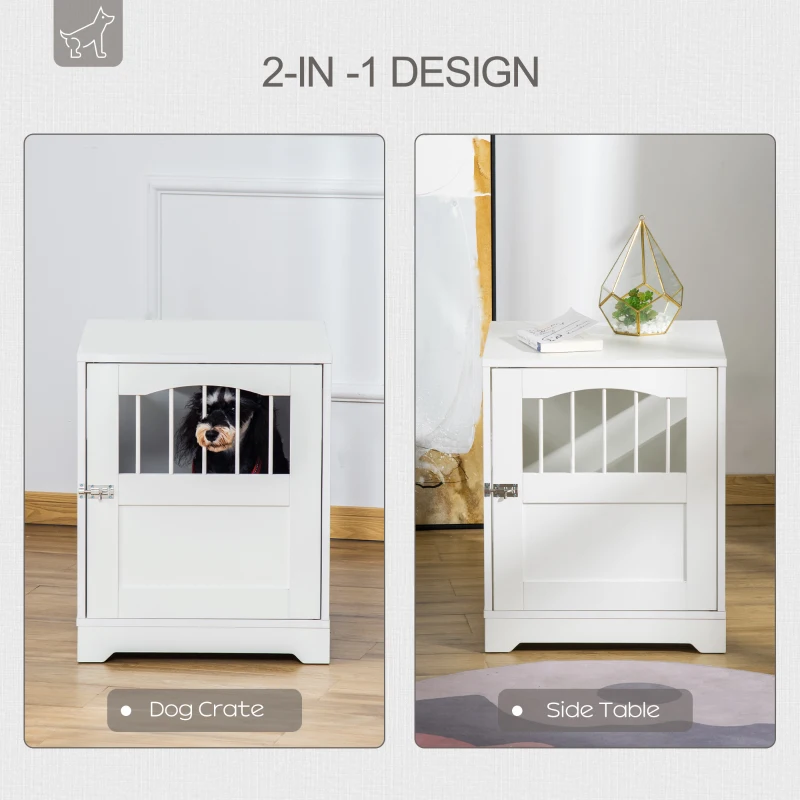 PawHut Furniture Style Dog Crate, Wooden End Table Pet Kennel with Lockable Door for Small Medium Dog Indoor Puppy Cage, White