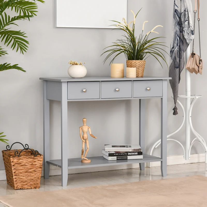 HOMCOM Console Table Industrial Desk with Drawer Bottom Shelf & Large Tabletop for Entryway or Living Room, Gray