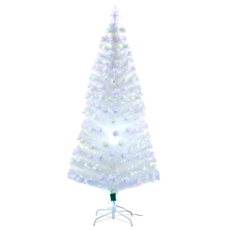 HOMCOM 6FT Artificial Tree Multi-Colored Pre-Lit Home Christmas Decoration  White