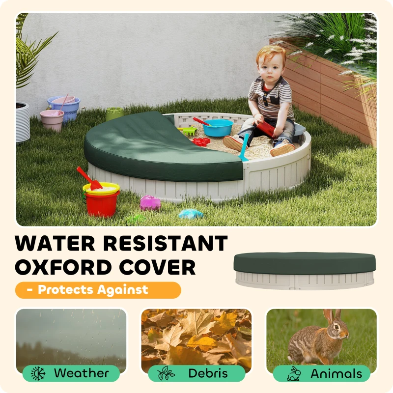 Outsunny Kids Outdoor Sandbox with Cover Waterproof Oxford Canopy, Bottom Fabric Liner for 3-12 years old, Backyard, Cream White