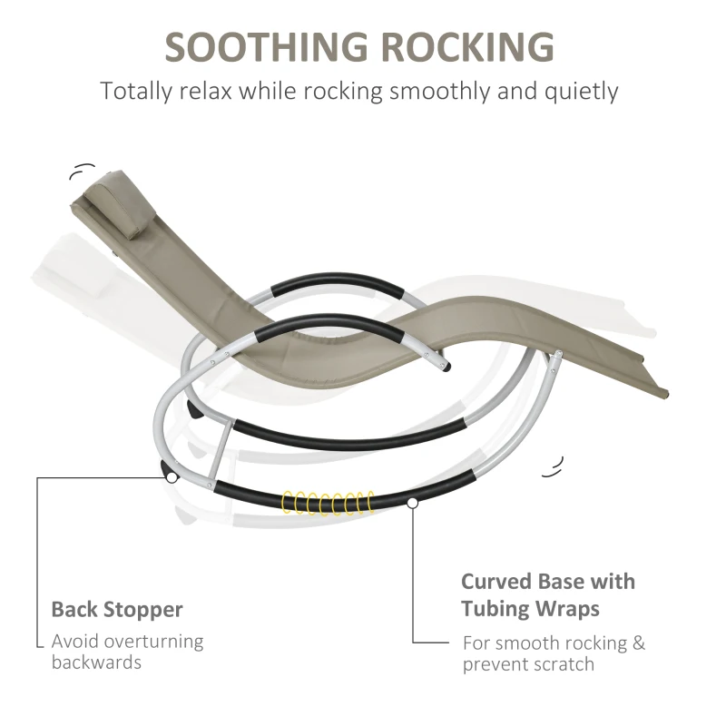 Outsunny Rocking Chair, Zero Gravity Patio Chaise Garden Sun Lounger, Outdoor Reclining Rocker Lounge Chair with Detachable Pillow for Lawn, Patio or Pool, Sand