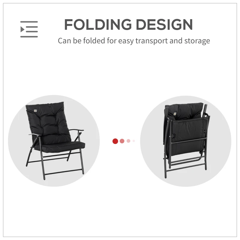 Outsunny Foldable Lounge Chair, Fabric Upholstered Recliner, Outdoor Lounger with Armrest, Metal Frame for Backyard, Black