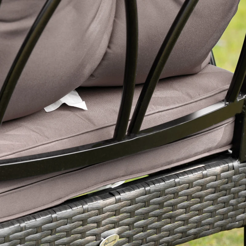 Outsunny 2 Piece Outdoor Wicker Rocking Chairs Rattan Porch Rockers with Cushions, Aluminum Frame for Garden, Patio, Gray