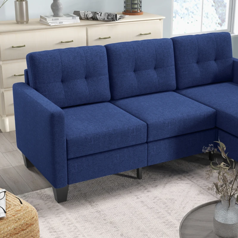 HOMCOM L-shaped Sofa, 3 Seater Sectional Couch with Ottoman, Corner Sofa with Thick Padded Cushion and Wood Legs, Dark Blue