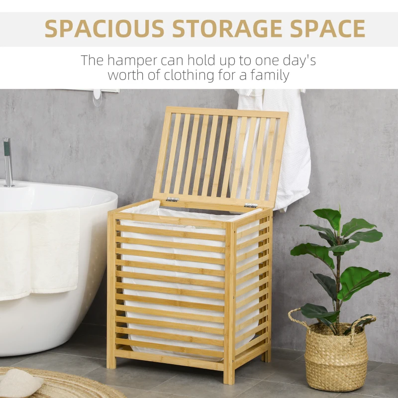 HOMCOM 55 L Bamboo Laundry Basket with Lid, Cloth Hamper with Removable Liner Bag, 19.75 x 14.25 x 23.5 Inches, Natural