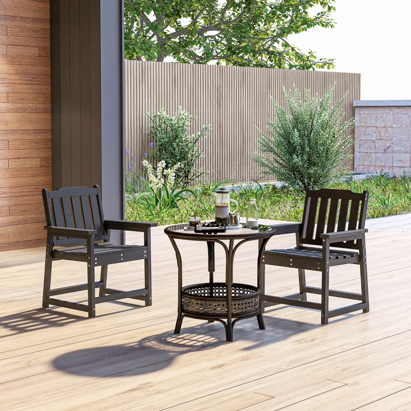Outsunny 2 Piece All-Weather Patio Chairs, HDPE Patio Dining Chair Set, Heavy Duty Wood-Like Outdoor Furniture, Black
