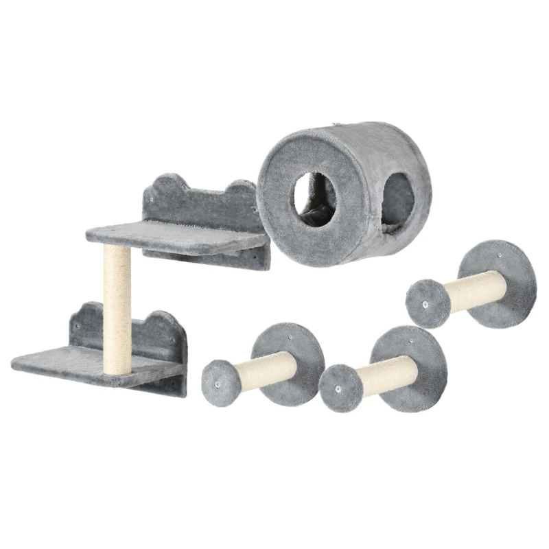 PawHut Pet Wall-mounted Climbing Shelf Set, Grey