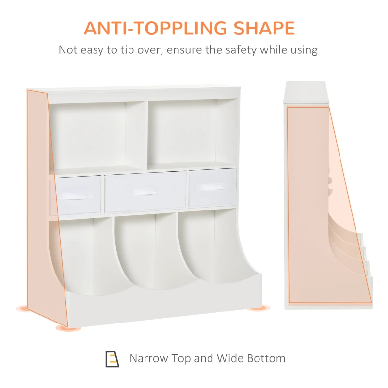 HOMCOM Kids Bookcase Toddler Toy Storage Organizer, Kid’s Bin Storage Unit Children Display Shelf Wardrobe for Toys Clothes Books Bedroom with Drawers, White