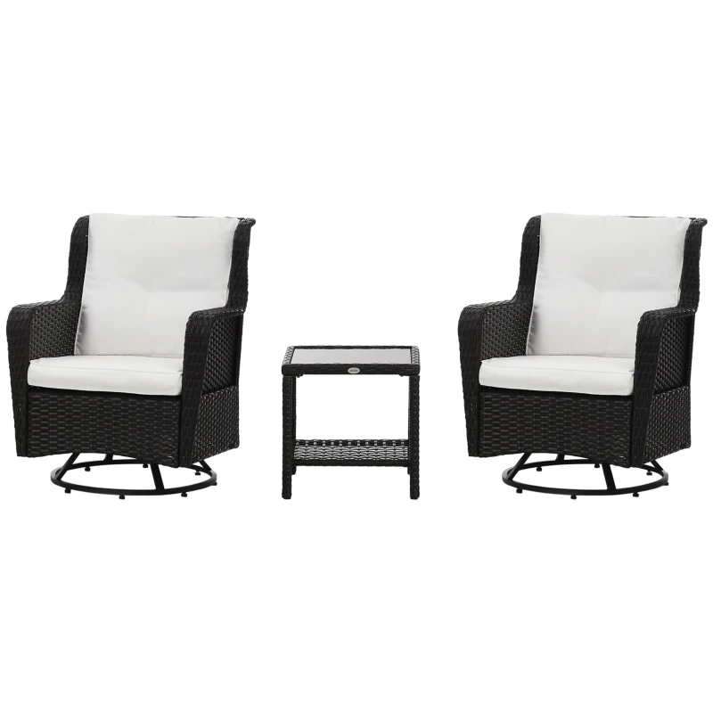 Outsunny Patio Bistro Set, Porch Furniture with 360° Rotation & Rocking Function, 28.25"x30.75"x36.25", Cream White