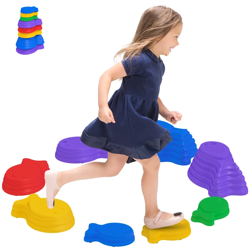 Outsunny 11pcs Balance Stepping Stones for Kids, Fish Style Non-slip Obstacle Course, Larger Size Stackable Balance Blocks Indoor Outdoor