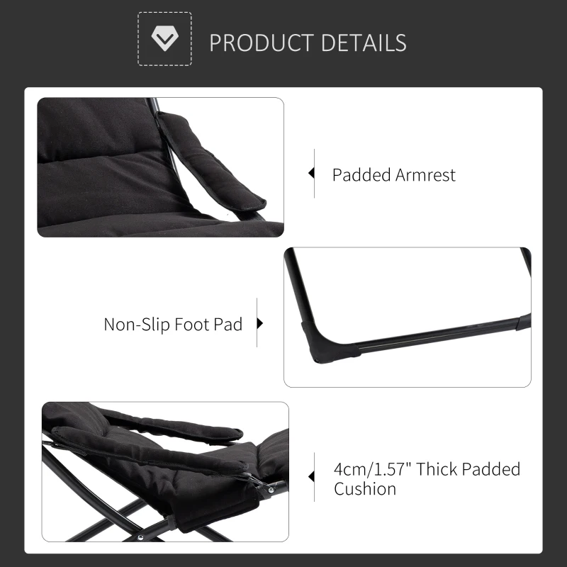 Outsunny Folding Lounge Chair, Mesh Fabric Lounger with Thick Padded Cushion and Armrest, Camping Beach Chair for Poolside, Deck, Backyard, Black