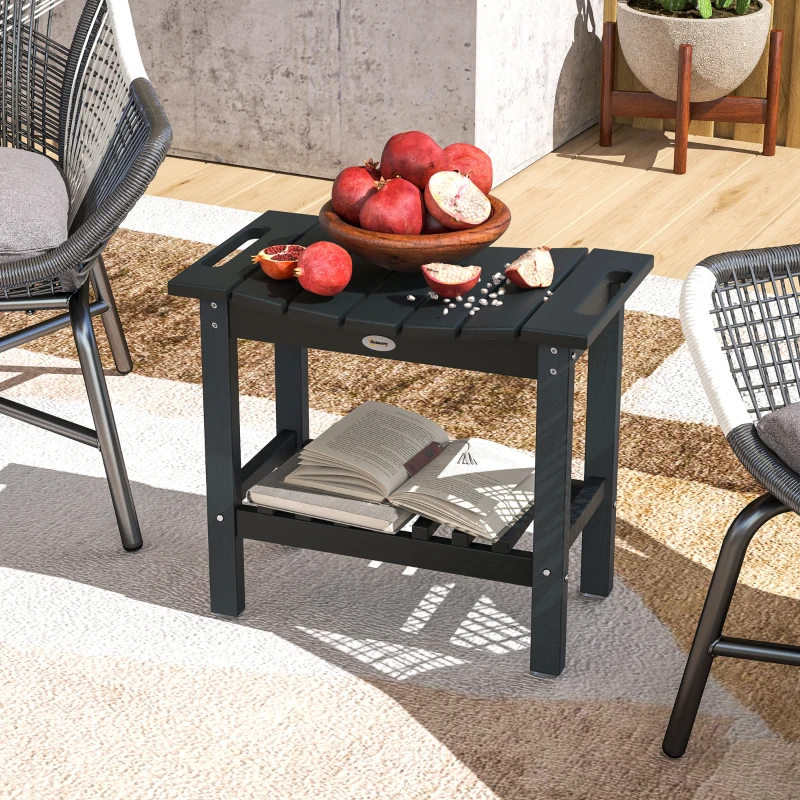 Outsunny HDPE Shower Bench, Waterproof Shower Stool with Handle, Storage Shelf, Non-Slip Pads for Indoor Outdoor, Black