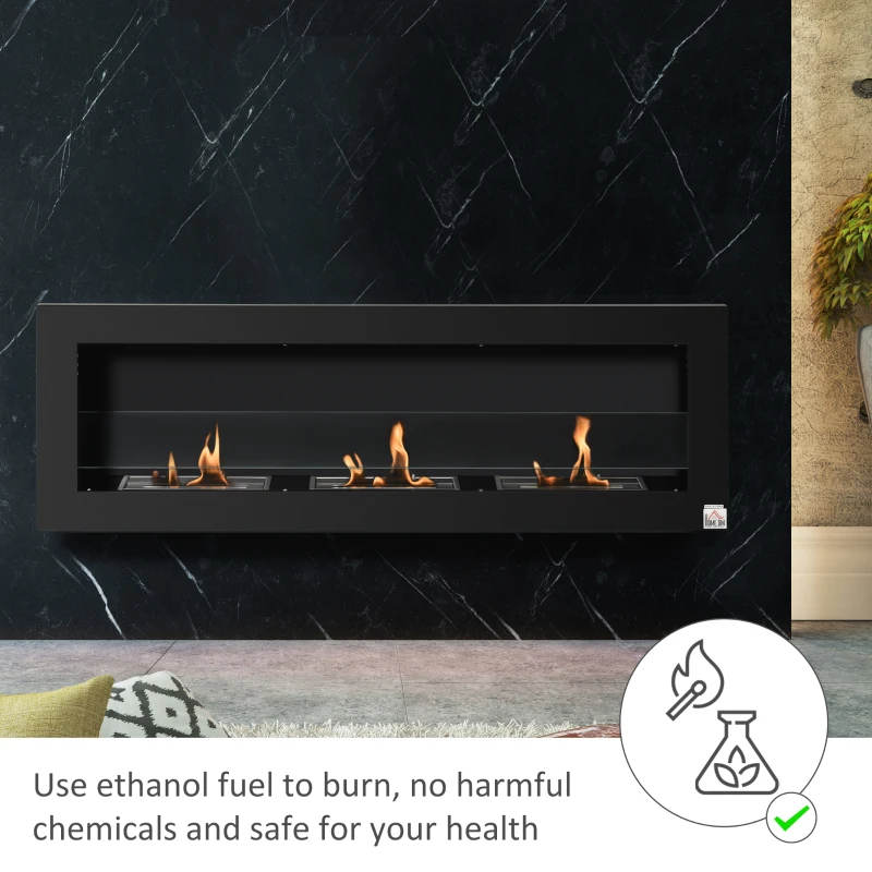 HOMCOM Ethanol Fireplace, 47.25" Wall-Mount 0.3 Gallon Steel 215 Sq Ft., Burns up to 3 Hours, Black
