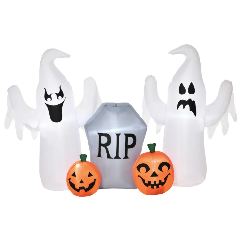 HOMCOM 4ft Halloween Inflatable Ghosts with Tombstone and Pumpkin, LED Lighted for Home Indoor Outdoor Garden Lawn Decoration Party Prop