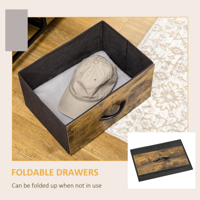 HOMCOM Living Room Storage Cabinet, Industrial Accent Cabinet with 6 Fabric Bins, 2 Open Shelves for Living Room, Rustic Brown