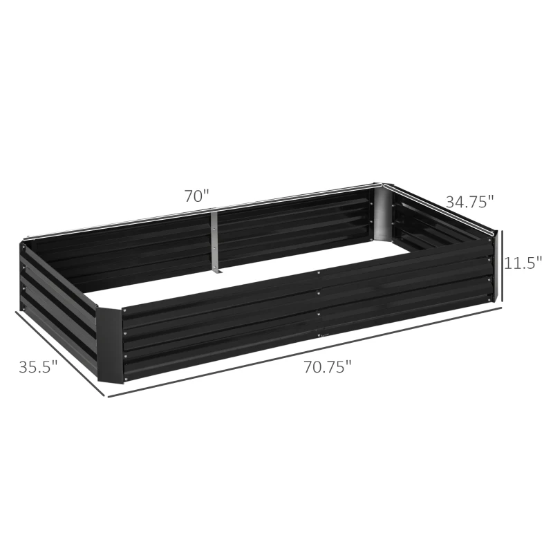 Outsunny 6' x 3' x 1' Raised Garden Bed with Support Rod, Steel Frame Elevated Planter Box, Black