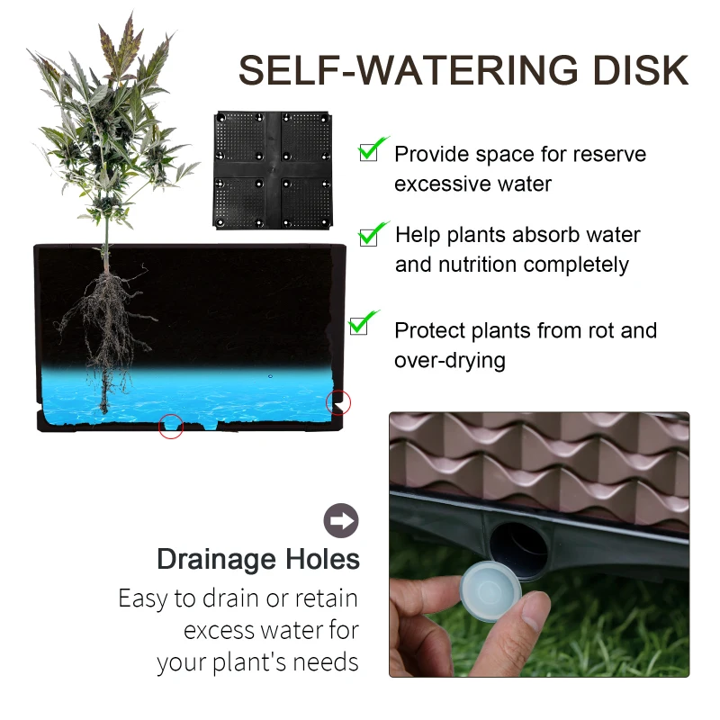 Outsunny Set of 4 Garden Raised Bed Kit, DIY Elevated Planter Box, Flower Vegetables Planting Container with Self-Watering Design and Drainage Holes for Indoor & Outdoor Use