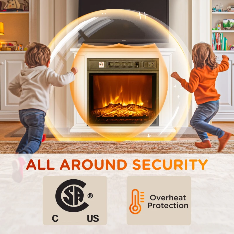 HOMCOM 26" Freestanding Electric Fireplace with Mantel, 1400W Replaceable Fireplace Insert Heater with 3D Flame Effect, WHite