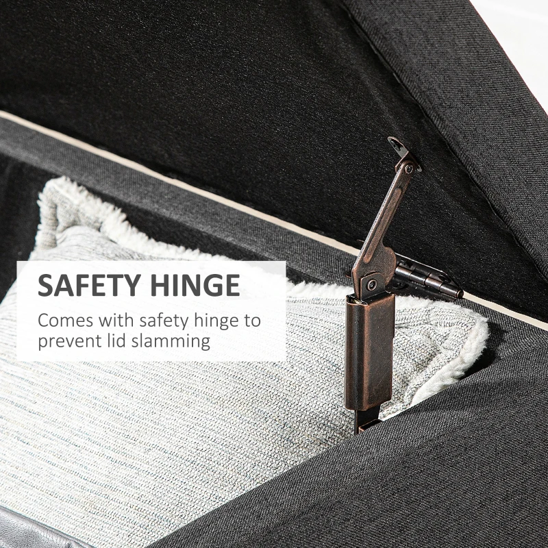 HOMCOM 30" Square Storage Ottoman, Upholstered Ottoman Coffee Table with Lift Top, Button Tufted and Wood Legs, Accent Footstool for Living Room, Dark Gray