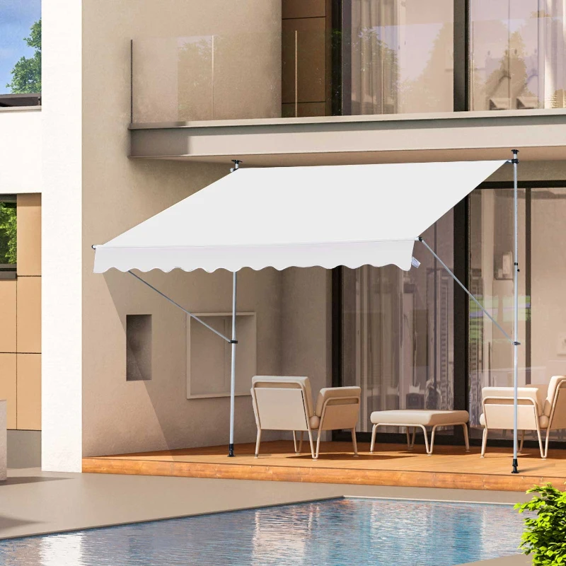 Outsunny 6.6'x5' Manual Retractable Patio Awning Window Door Sun Shade Deck Canopy Shelter Water Resistant UV Protector White