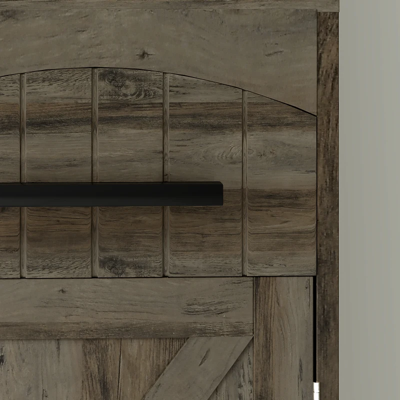HOMCOM Farmhouse Tall Slim Bathroom Storage Cabinet with Recessed Drawer, Narrow Cabinet with Barn Door, Weathered Gray Oak