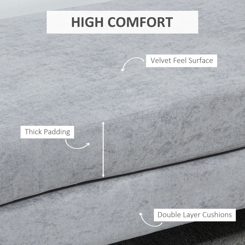 HOMCOM 48 Inches Upholstered Bedroom Bench, Modern End of Bed Bench with Double Layer Seat Cushions and Steel Legs, Light Gray