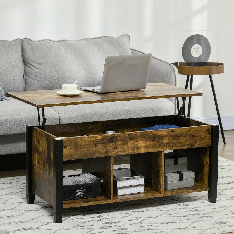 HOMCOM Lift Top Coffee Table, Modern Center Table with Storage Shelves and Hidden Compartment for Living Room, 41" L