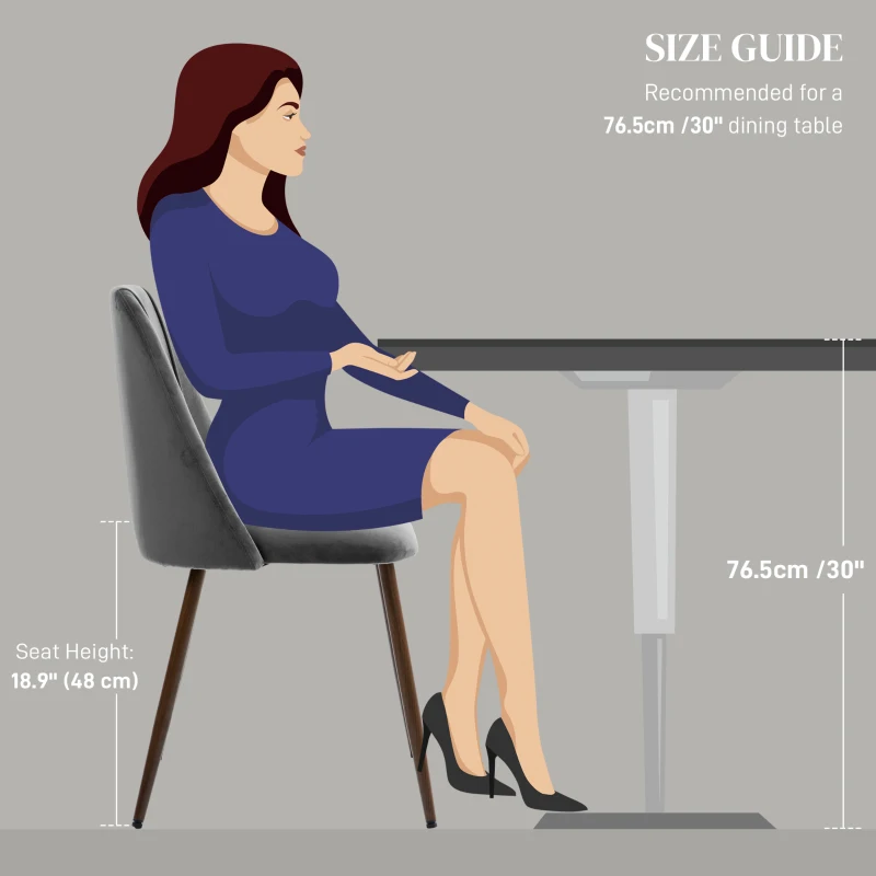 HOMCOM Upholstered Dining Chairs Set of 4, Velvet Accent Chair with Back and Wood-grain Steel Leg for Kitchen, Dark Grey