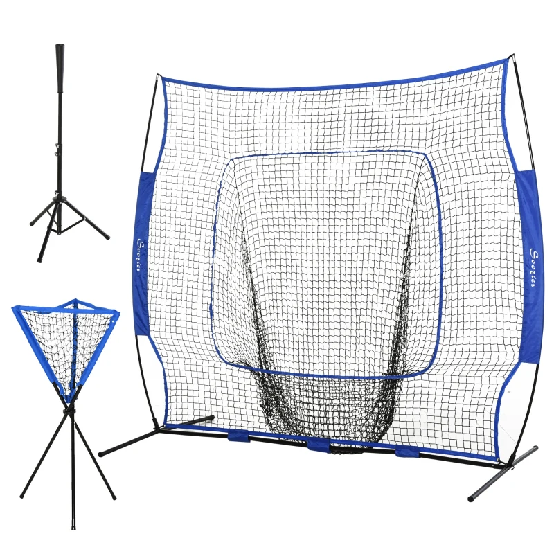 Soozier Baseball Net Set with 7.5x7ft Catcher Net, Ball Caddy, Portable Pitching Net for Hitting, Pitching, Batting, Catching, Blue