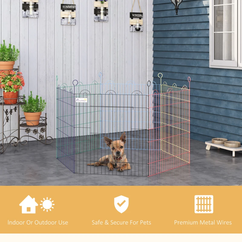 PawHut 23.5"H Metal Pet Playpen Portable Hexagon Dog Exercise Fence Flexible Shape Puppy Crate Kennel w/ Door for Outdoor
