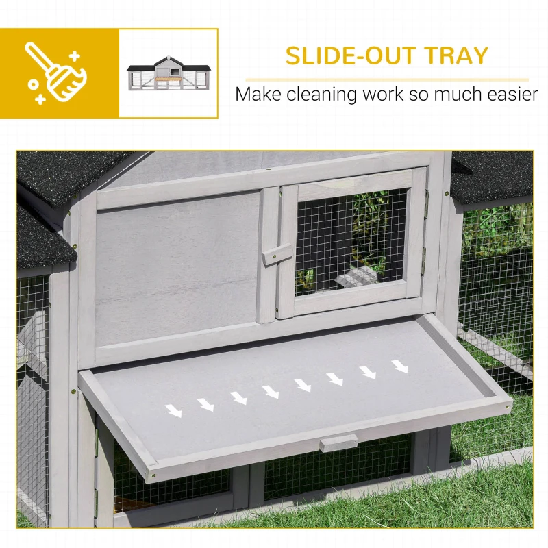PawHut Outdoor Rabbit House 83" 2 Story Deluxe XL Wooden Rabbit Hutch Big Bunny Cage w/ Ladder and Run, Gray